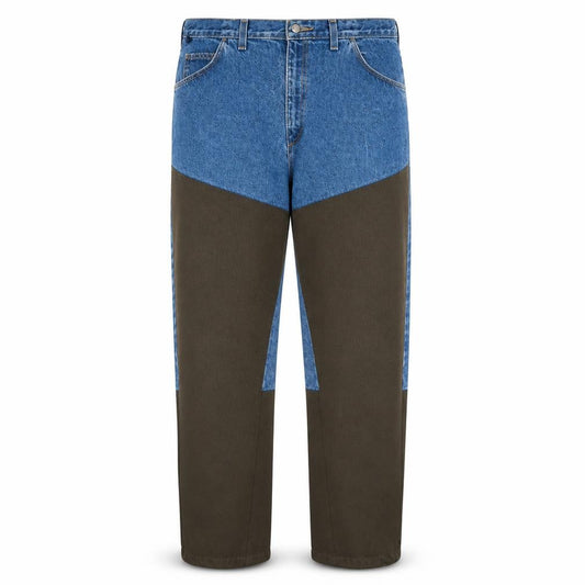 Front view of Wrangler Rugged Wear Men's Blue/Brown Straight Jeans 40x32 Cotton Denim