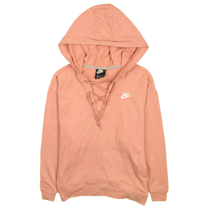 Nike Womens Pink Lace Up Pullover Hoodie XS Cotton Blend