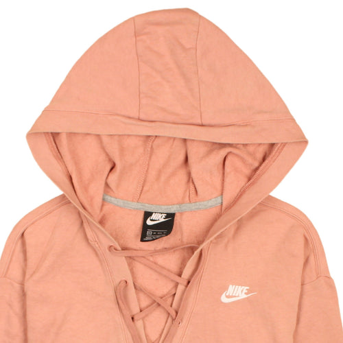Nike Womens Pink Lace Up Pullover Hoodie XS Cotton Blend