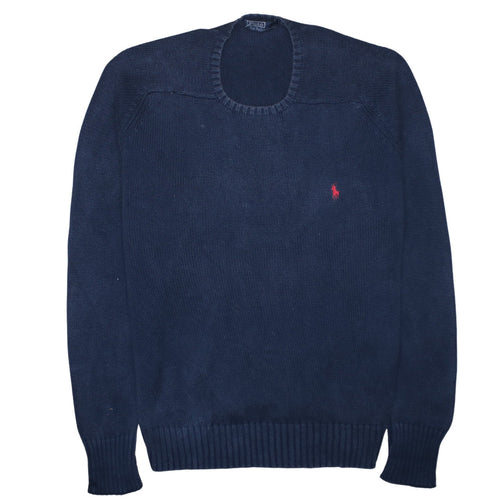 Ralph Lauren Men's Blue Cotton Crew Neck Jumper Size L