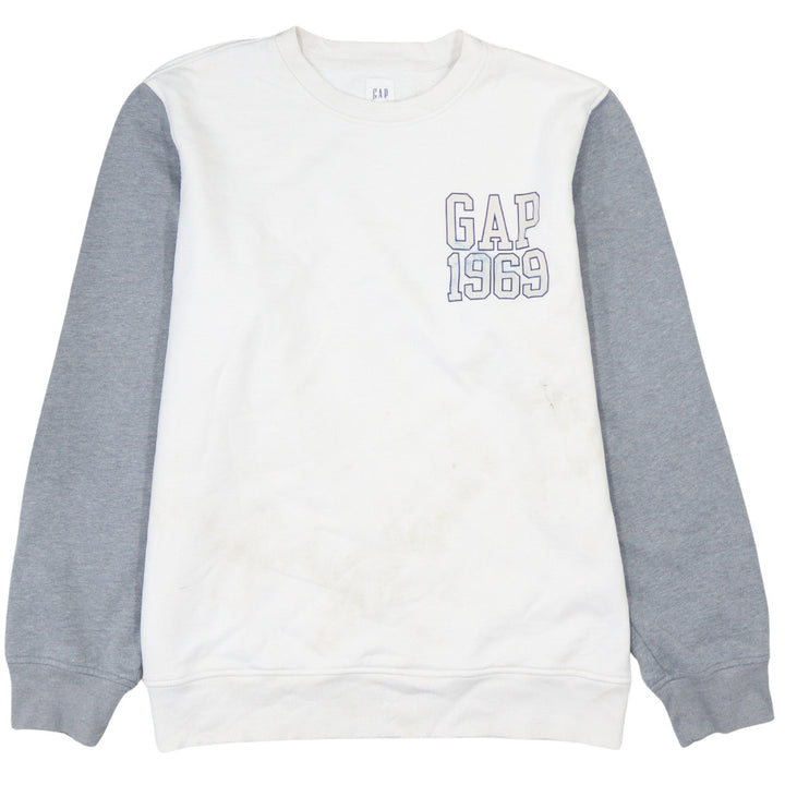 GAP Men's White Grey Logo 1969 Crew Neck Pullover Sweatshirt L