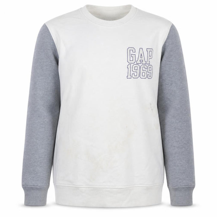Gap Men's White Grey Logo 1969 Crew Neck Pullover Sweatshirt L