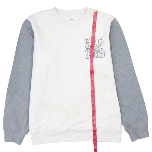 GAP Men's White Grey Logo 1969 Crew Neck Pullover Sweatshirt L