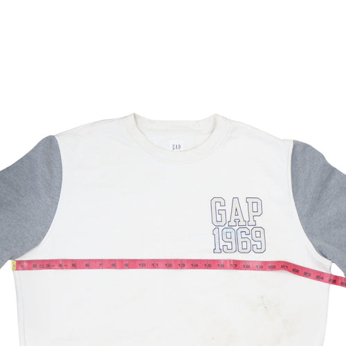 GAP Men's White Grey Logo 1969 Crew Neck Pullover Sweatshirt L