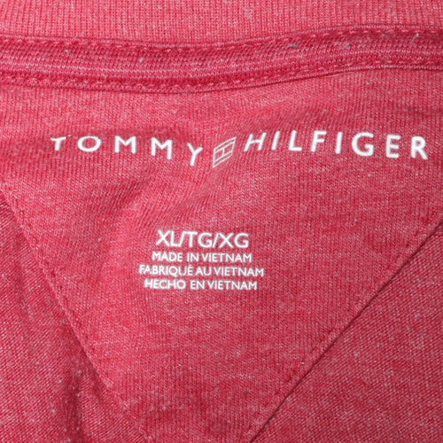 Tommy Hilfiger Men's Red Striped V-Neck Short Sleeve T-Shirt XLT