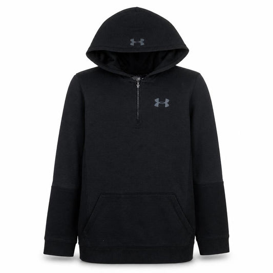 Front view of Under Armour boys’ black yxl 1/4 zip hoodie threadborne coldgear