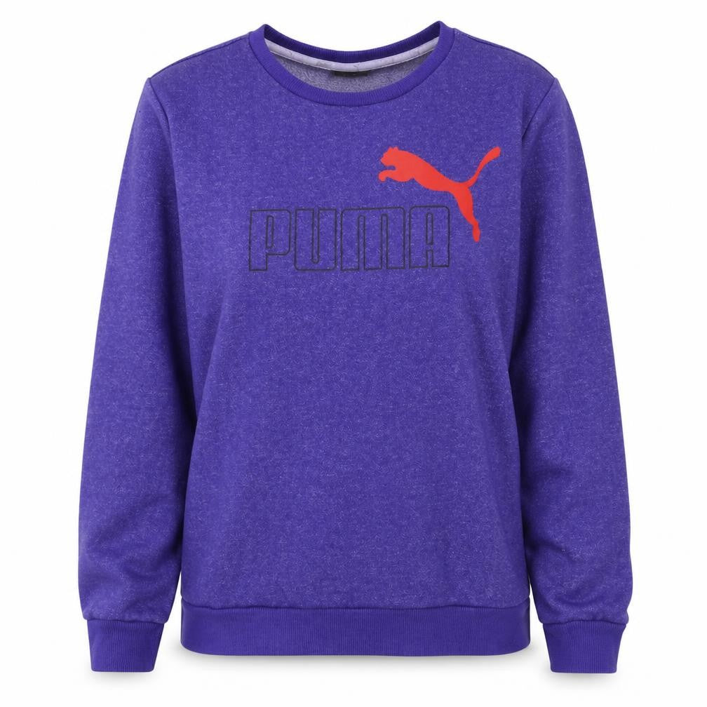 Front view of Puma Women's Purple Logo Crew Neck Sweatshirt, size S