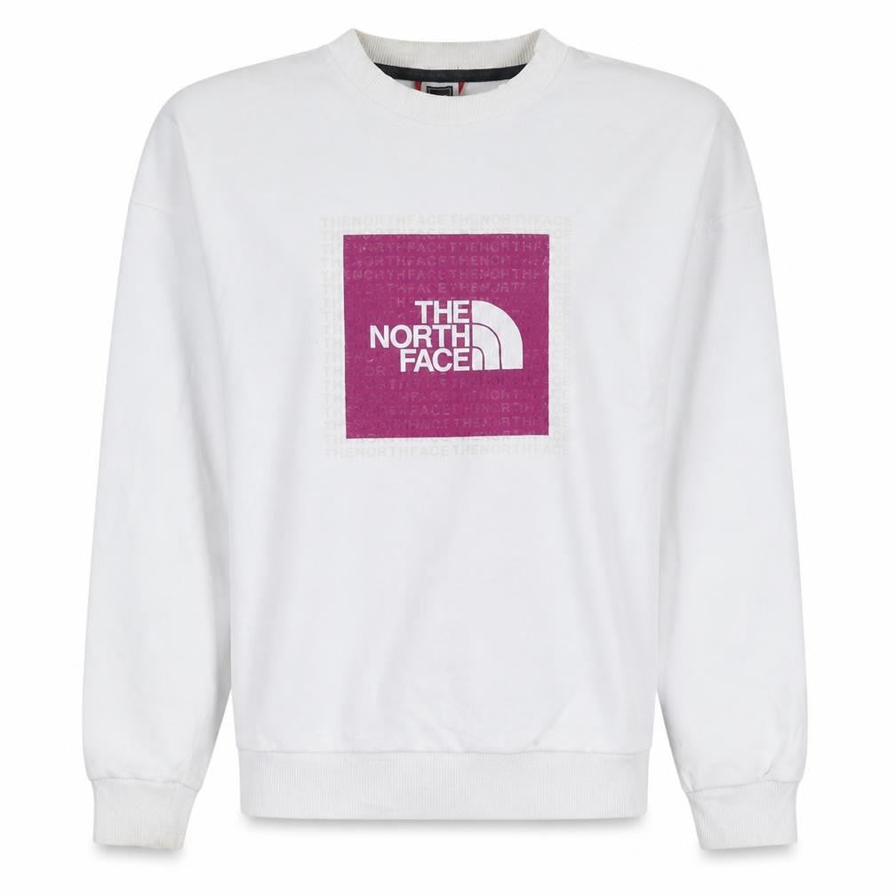 Front view of The North Face women’s white xs pullover sweatshirt with logo print