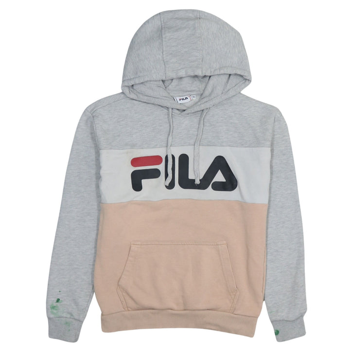 Fila Womens Grey Beige Colourblock Pullover Hoodie XS