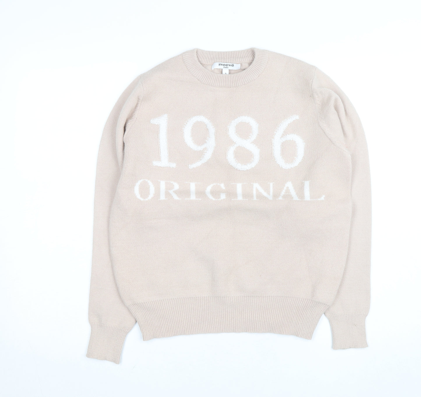 Sweewe Paris Women Beige 1986 Crew Neck Pullover Jumper Size S