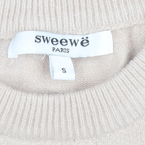Sweewe Paris Women Beige 1986 Crew Neck Pullover Jumper Size S