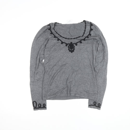 Next Womens Grey Long Sleeve Scoop Neck Blouse Size 8