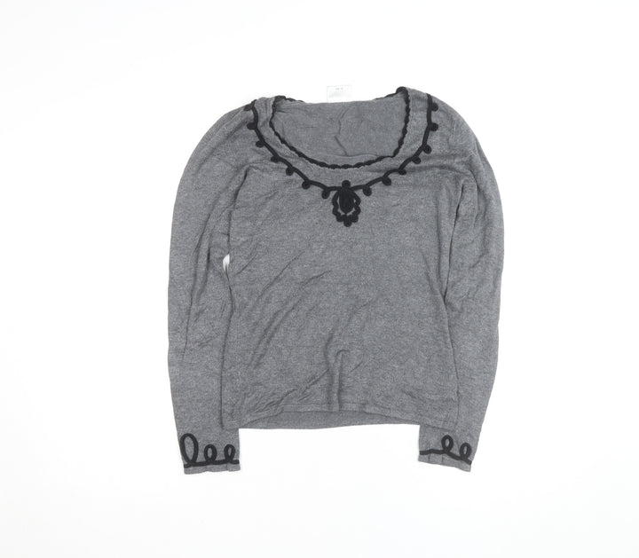Next Womens Grey Long Sleeve Scoop Neck Blouse Size 8