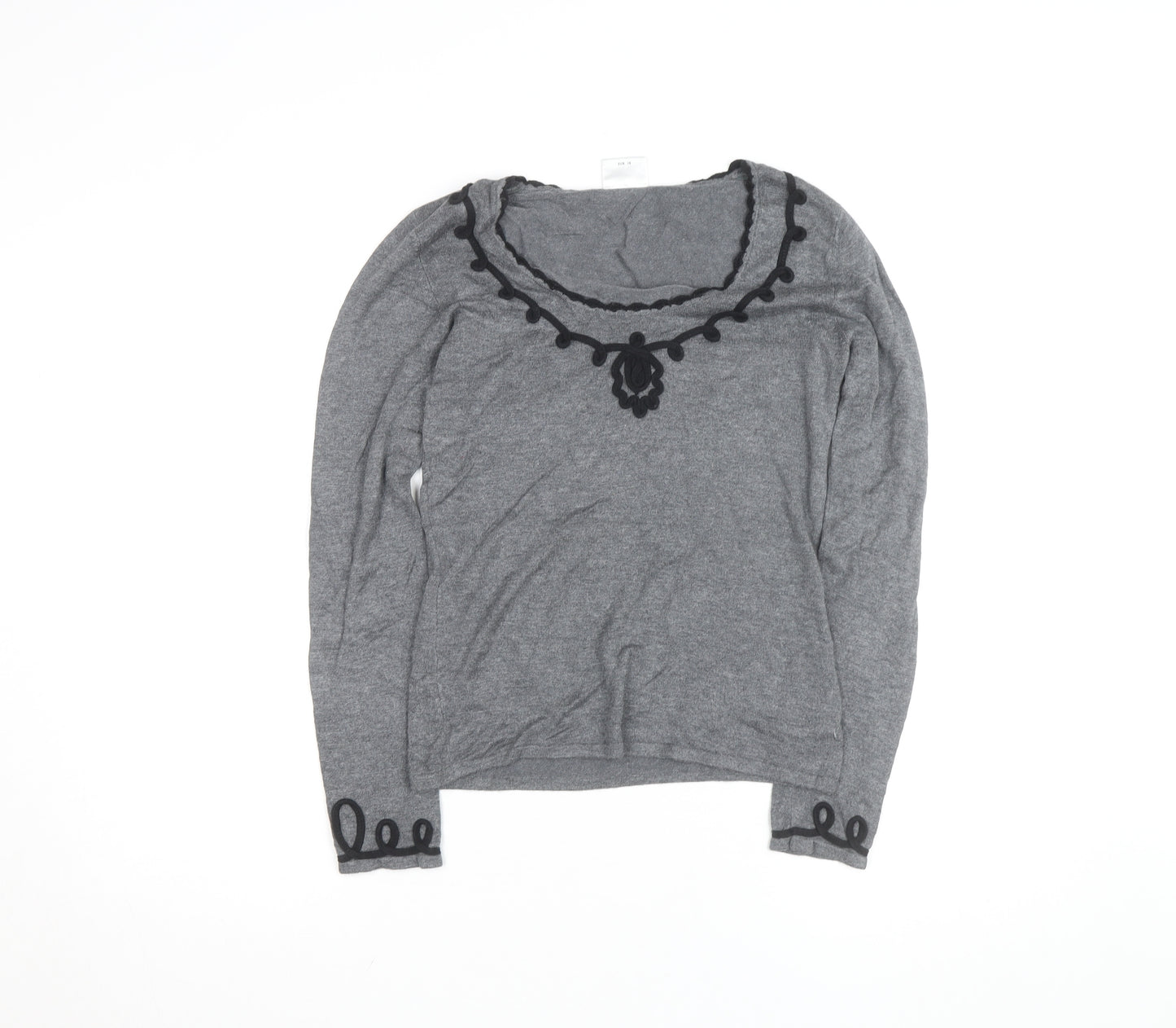 Next Womens Grey Long Sleeve Scoop Neck Blouse Size 8