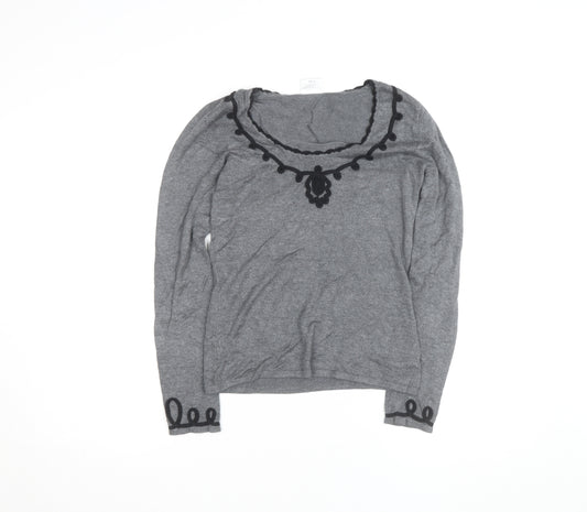 Next Womens Grey Long Sleeve Scoop Neck Blouse Size 8
