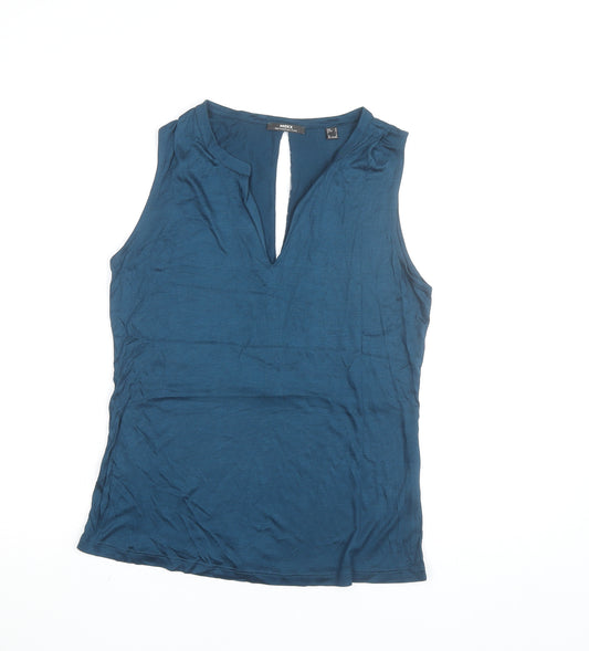 Mexx Women Blue Sleeveless V-Neck Lace Back Tank Top Size M