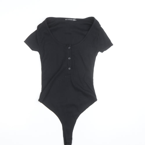 PrettyLittleThing Women’s Black Short Sleeve Ribbed Bodysuit UK 4