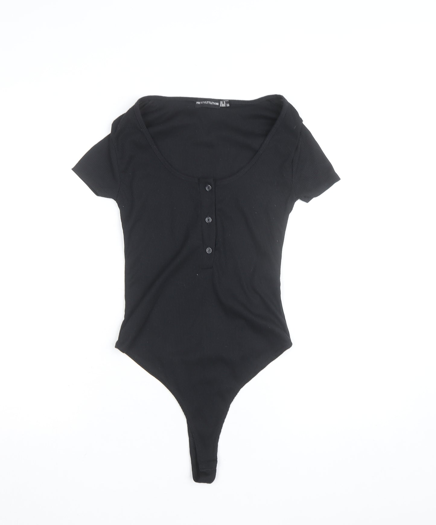 PrettyLittleThing Women’s Black Short Sleeve Ribbed Bodysuit UK 4