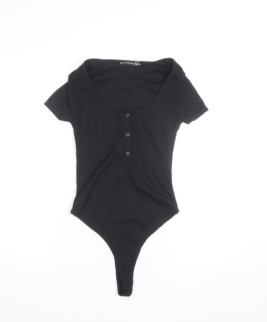 PrettyLittleThing Women’s Black Short Sleeve Ribbed Bodysuit UK 4
