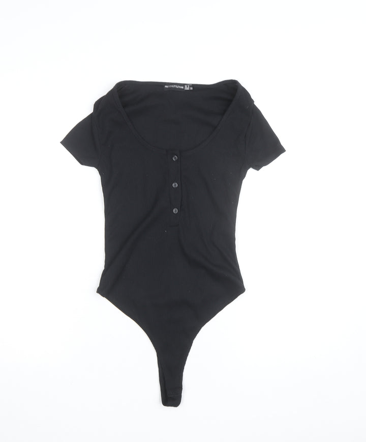 PrettyLittleThing Women’s Black Short Sleeve Ribbed Bodysuit UK 4