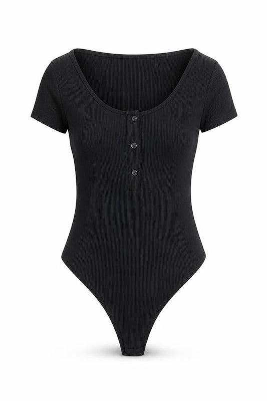 PrettyLittleThing Women’s Black Short Sleeve Ribbed Bodysuit UK 4