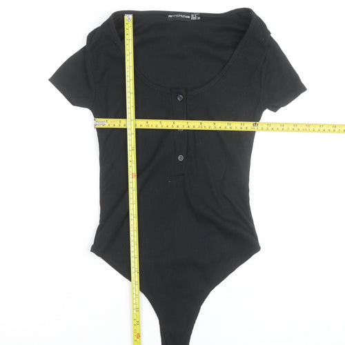 PrettyLittleThing Women’s Black Short Sleeve Ribbed Bodysuit UK 4