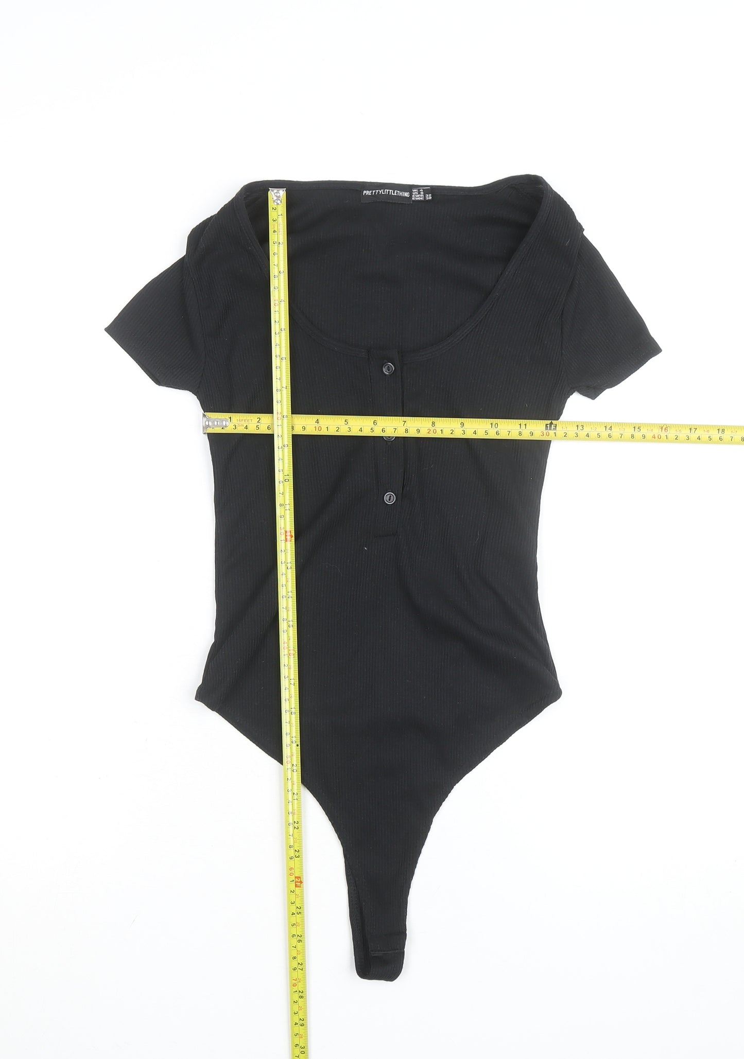 PrettyLittleThing Women’s Black Short Sleeve Ribbed Bodysuit UK 4