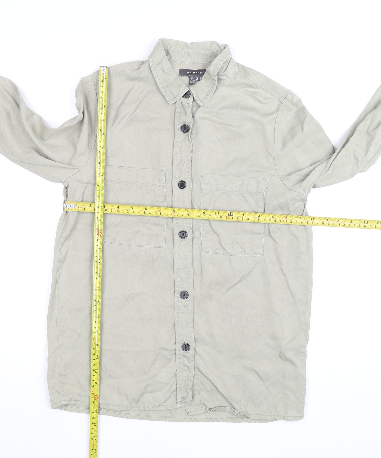 Primark Men's Beige Cotton Button-Up Casual Shirt Size S