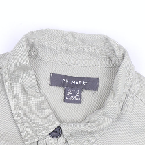 Primark Men's Beige Cotton Button-Up Casual Shirt Size S