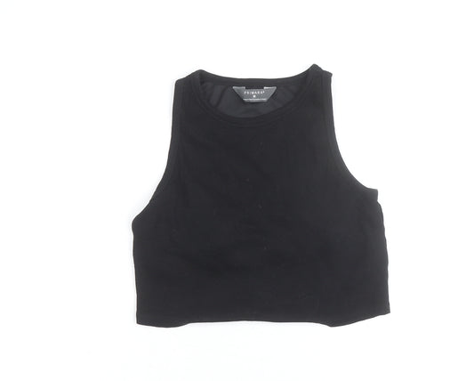 Primark Girls Black Cropped Tank Top M Cotton Blend Sleeveless Casual