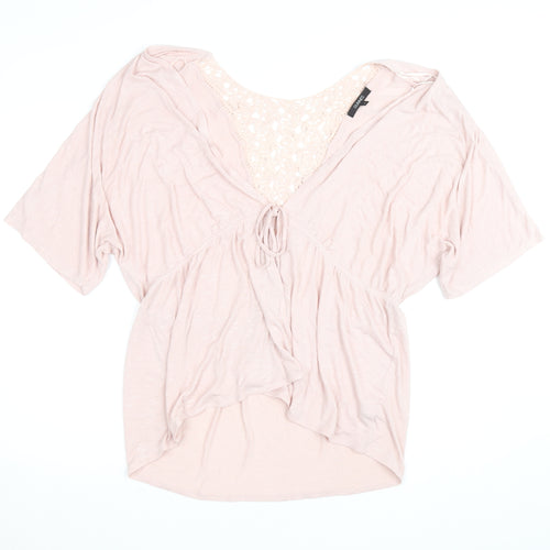 Dunnes Women Pink Crochet V-Neck Tunic Blouse Size 20