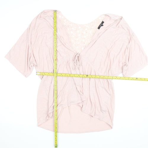 Dunnes Women Pink Crochet V-Neck Tunic Blouse Size 20