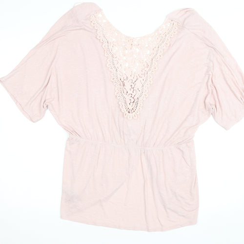 Dunnes Women Pink Crochet V-Neck Tunic Blouse Size 20