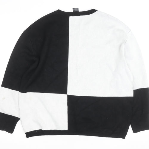 DKNY Women Black White Geometric Crew Neck Pullover Jumper Medium