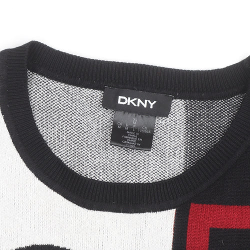 DKNY Women Black White Geometric Crew Neck Pullover Jumper Medium