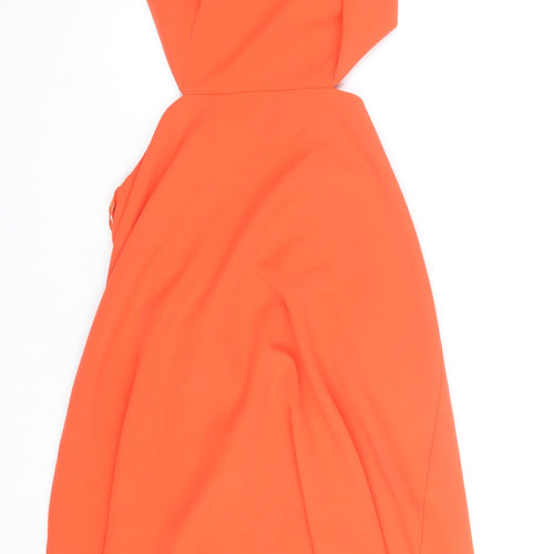 Warehouse Women’s Orange Midi Fit & Flare Cut Out Dress Size 12
