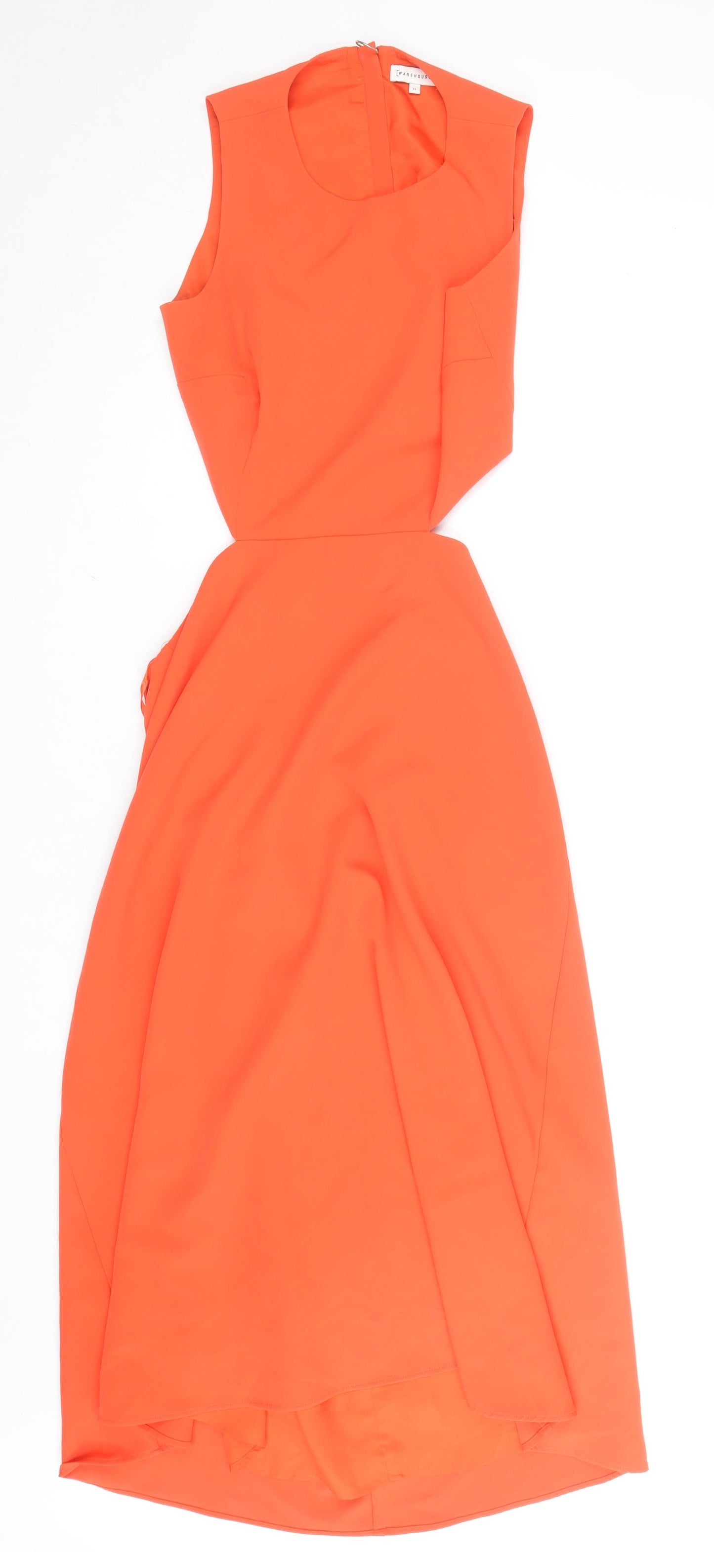 Warehouse Women’s Orange Midi Fit & Flare Cut Out Dress Size 12