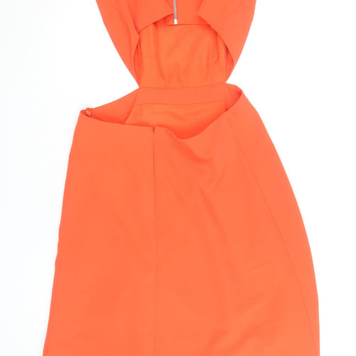 Warehouse Women’s Orange Midi Fit & Flare Cut Out Dress Size 12