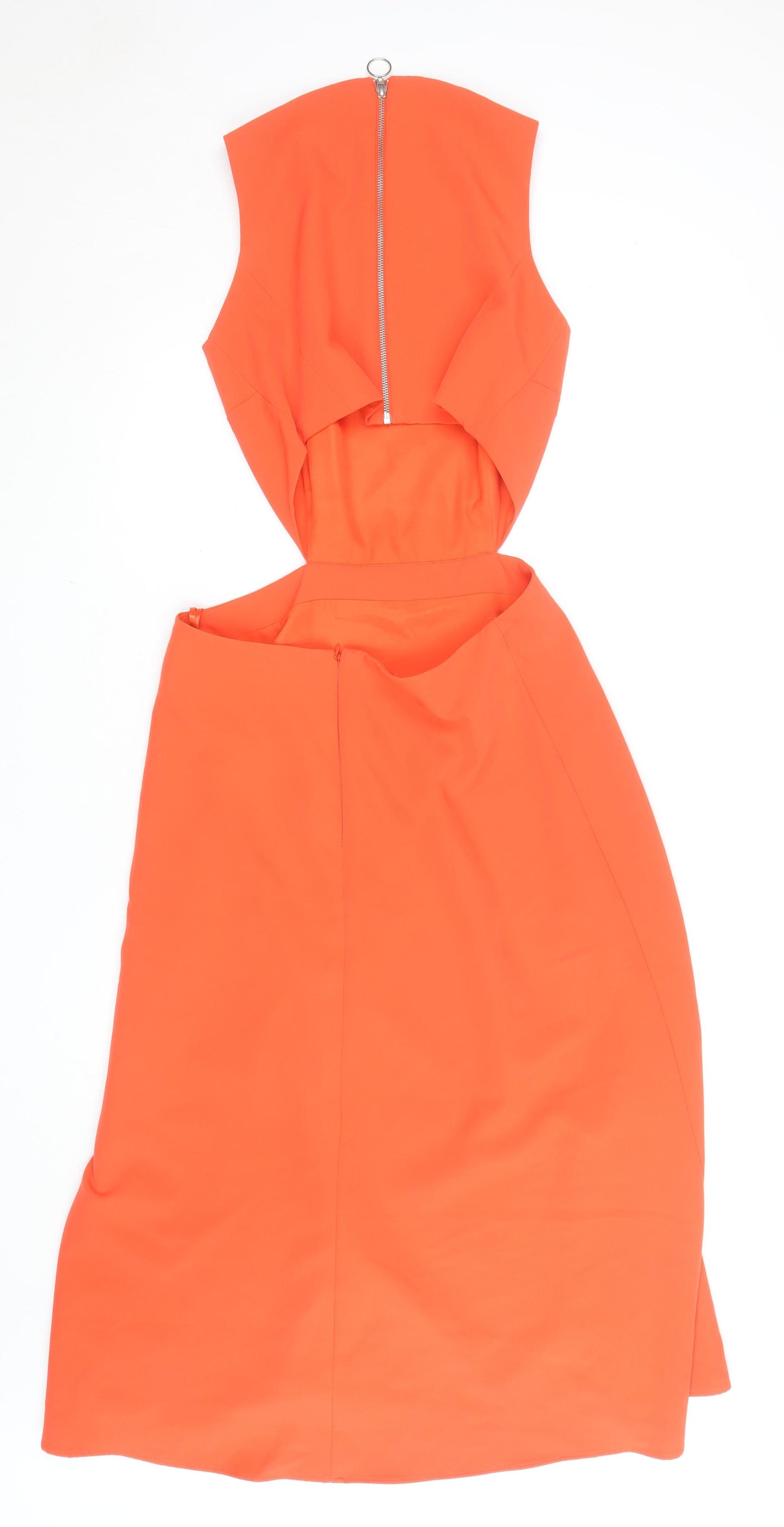 Warehouse Women’s Orange Midi Fit & Flare Cut Out Dress Size 12