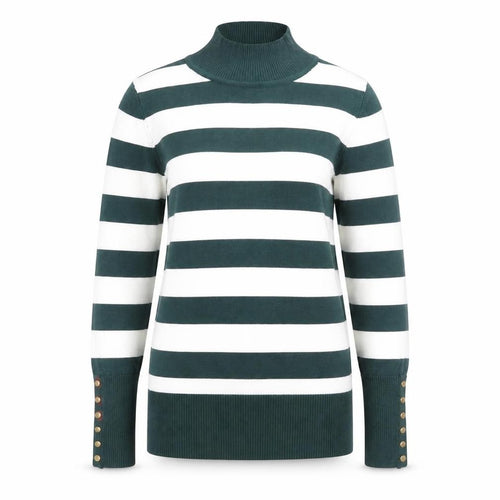 P-M Womens Green White Striped Roll Neck Jumper M Long Sleeve Knit