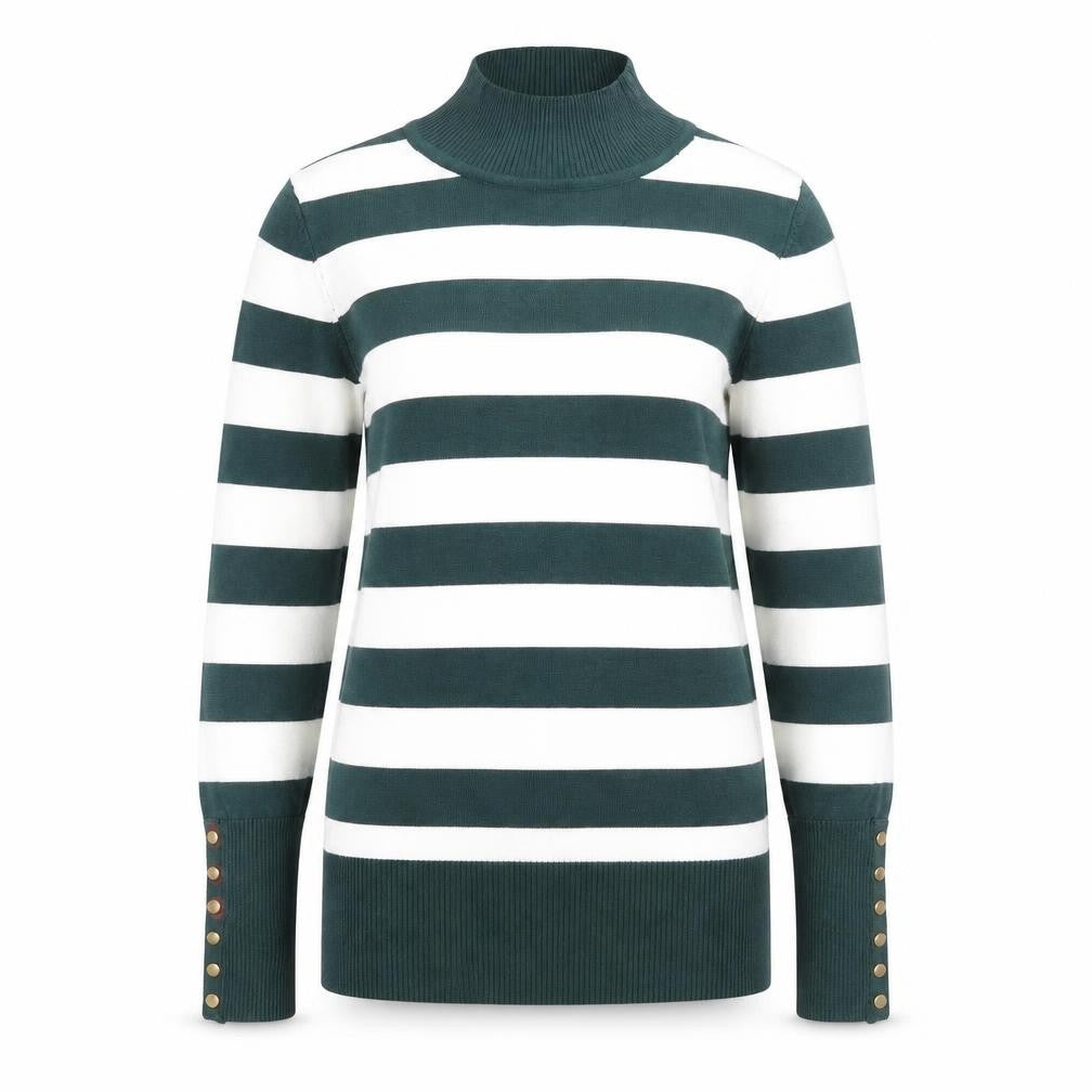 P-M Womens Green White Striped Roll Neck Jumper M Long Sleeve Knit