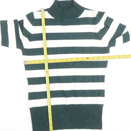 P-M Womens Green White Striped Roll Neck Jumper M Long Sleeve Knit