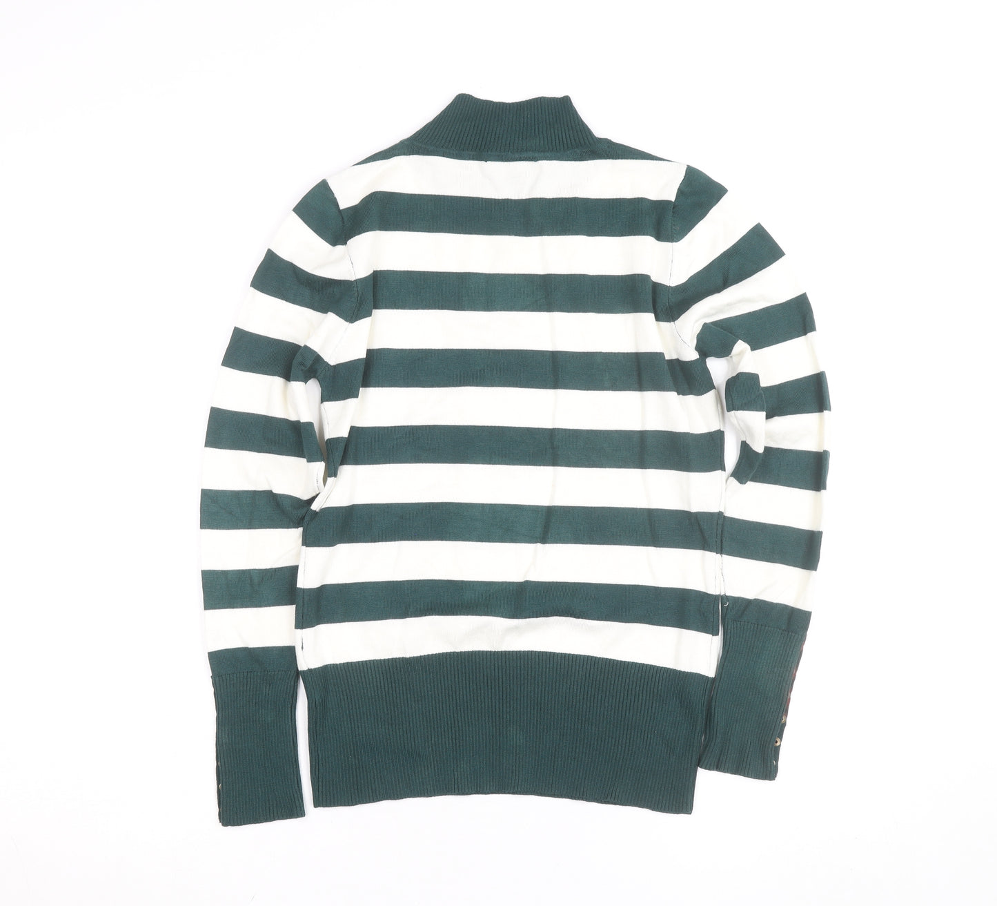 P-M Womens Green White Striped Roll Neck Jumper M Long Sleeve Knit
