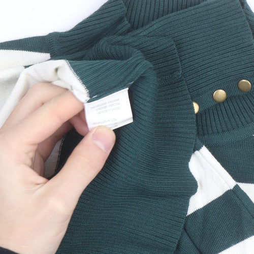 P-M Womens Green White Striped Roll Neck Jumper M Long Sleeve Knit
