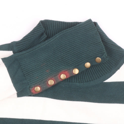 P-M Womens Green White Striped Roll Neck Jumper M Long Sleeve Knit