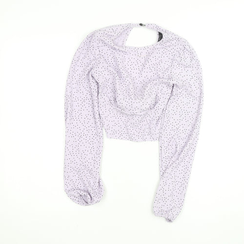 Bershka Women’s Lilac Polka Dot Cropped Puff Sleeve Blouse S