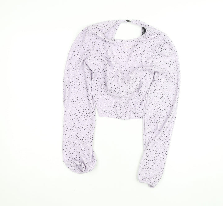 Bershka Women’s Lilac Polka Dot Cropped Puff Sleeve Blouse S