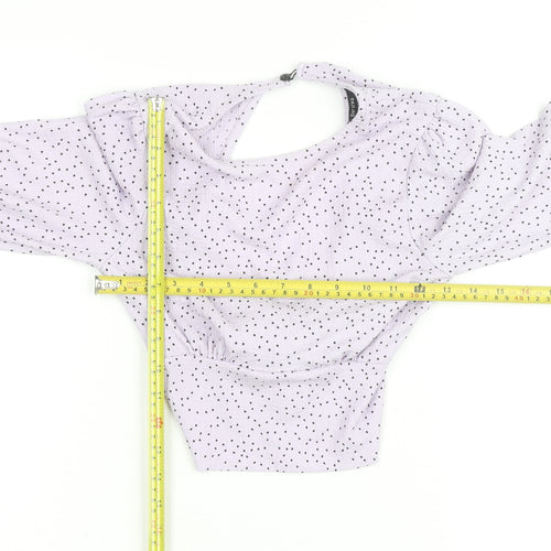 Bershka Women’s Lilac Polka Dot Cropped Puff Sleeve Blouse S