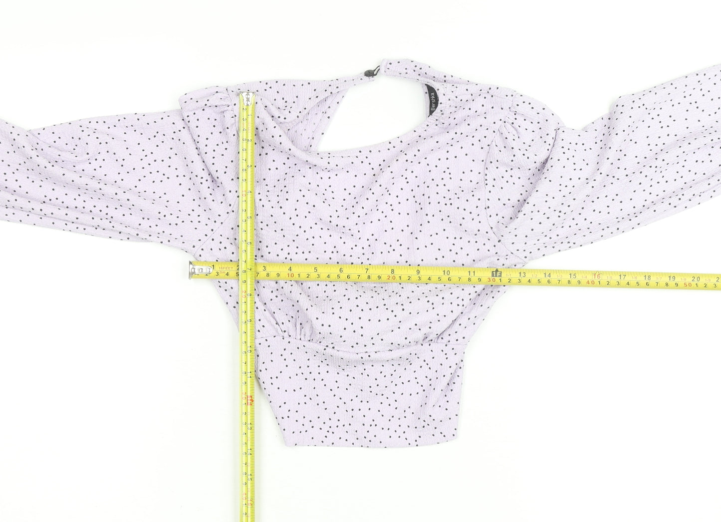 Bershka Women’s Lilac Polka Dot Cropped Puff Sleeve Blouse S