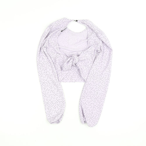 Bershka Women’s Lilac Polka Dot Cropped Puff Sleeve Blouse S